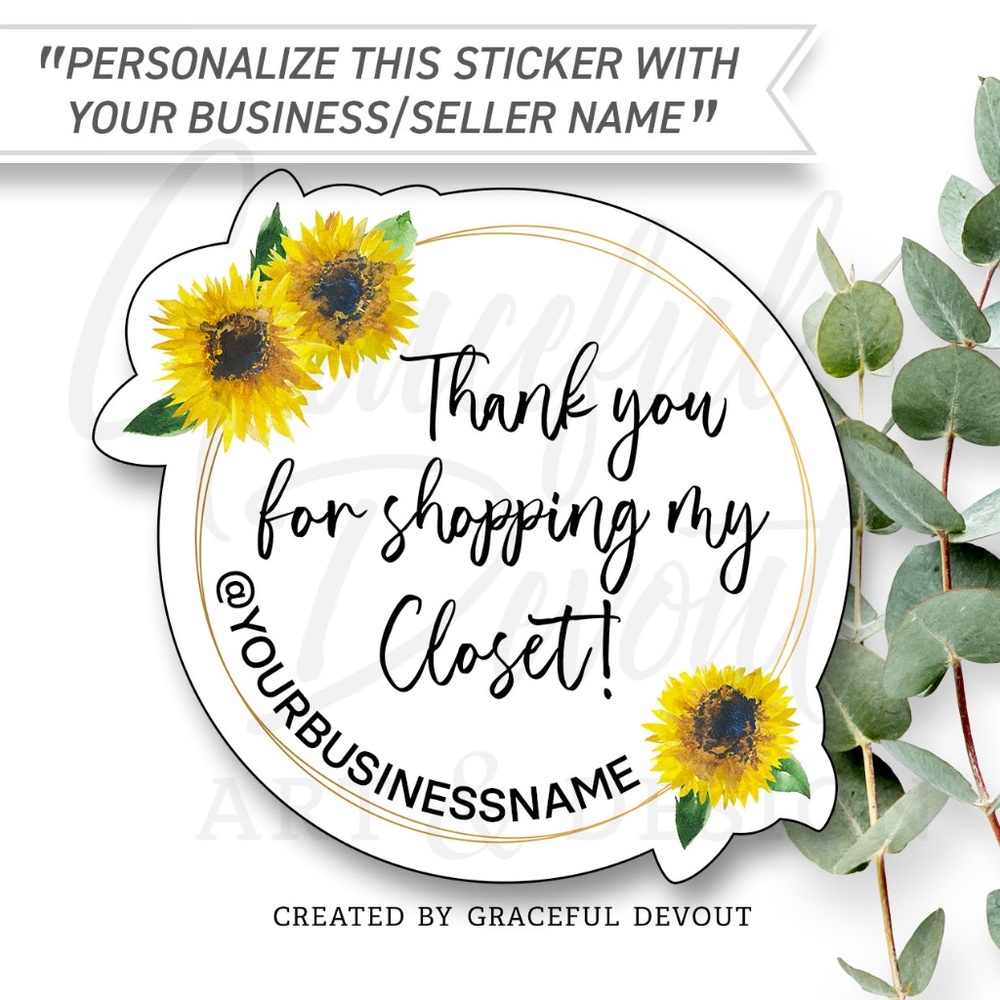 🌻Thank You For Shopping My Closet - 2" (inches)(48ct.) Stickers